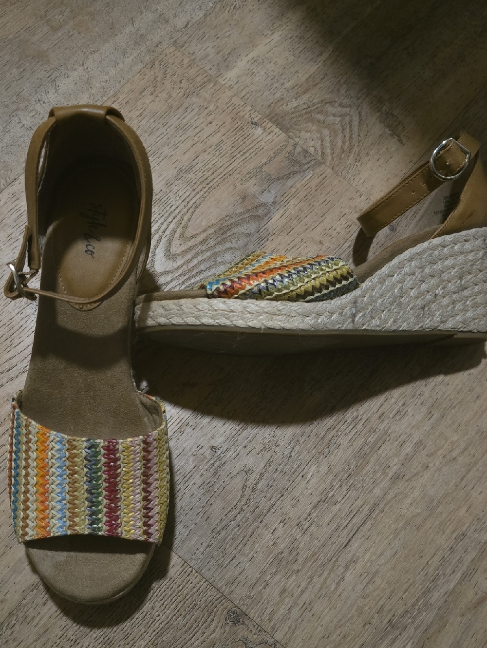 Style & Co. Multicolor Braided Strap Wedge Sandals with Tan Ankle Strap
